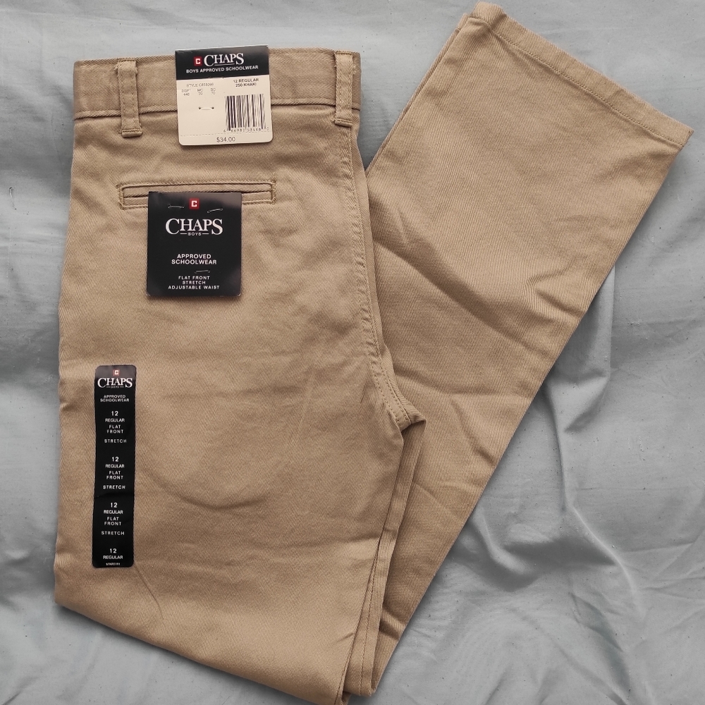Chaps Khaki Uniform Adjustable Waist School Wear Pants for Boys Size 12 NWT